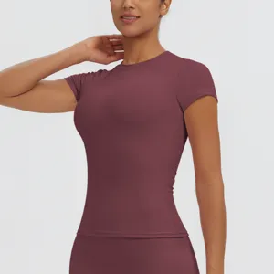 Women's slim fit short sleeve sports t-shirt for yoga, fitness, and outdoor running wear.