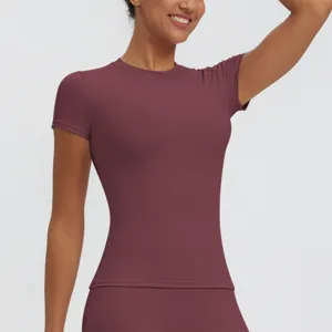 Women slim fit short sleeve athletic t shirt quick dry gym yoga workout top running fitness