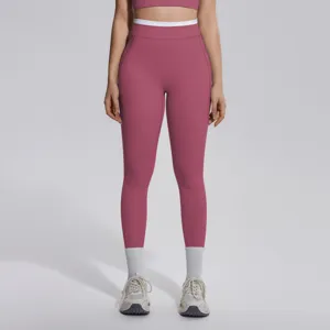 Leggings de yoga taille haute pour femmes fitness sport course ceinture contrastée