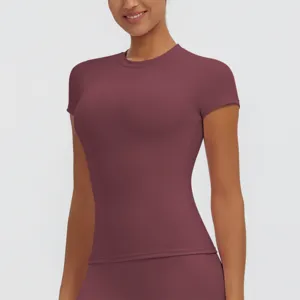 Women's slim fit short sleeve sports t-shirt, quick-dry fabric for yoga, fitness and running workouts.