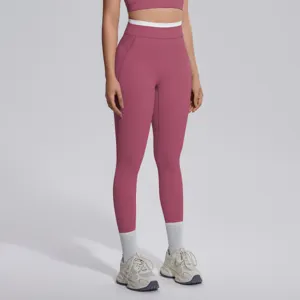 Leggings de yoga taille haute couleur contrastée pour femmes, parfaits pour le fitness.