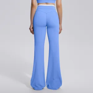 Pantalon de yoga évasé taille haute pour femme, ceinture contrastée, legging de sport.