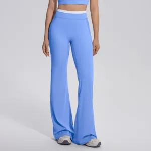 Pantalon de fitness évasé taille haute faux deux pièces vêtements de sport femme détail