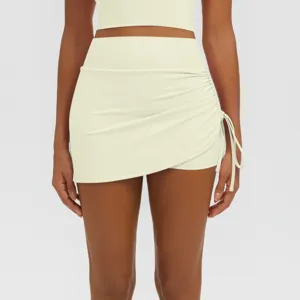 High waist ruched false two-piece yoga skort for women athletic fitness running sports skirt