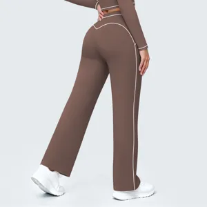 High waist contrast piping wide leg yoga pants activewear for women workout casual long pants