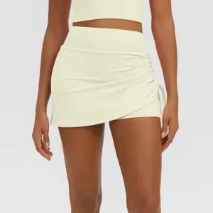 High waist active yoga skort with side ruching, breathable fitness athletic running skirt.
