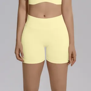 High waist seamless yoga shorts for women fitness running gym athletic wear yellow