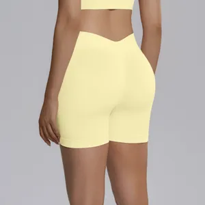 Seamless high waist V-waist yoga shorts, breathable athletic fitness peach lift running biker shorts