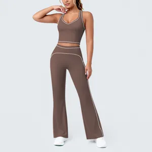 Ensemble de sport haut de soutien-gorge et pantalon de yoga évasé élégant pour femmes