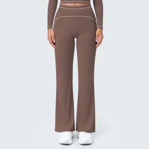 Women high waist flare yoga pants casual brown sports activewear workout trousers fitness apparel