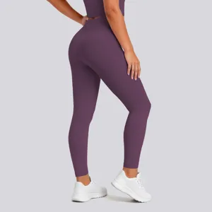 High-waisted naked feel solid purple yoga pants women fitness running tight leggings.