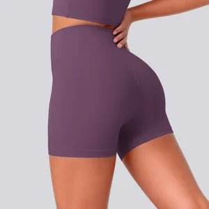 High-waisted nude feel yoga shorts with high elasticity and breathable fabric for gym use.