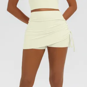 High waist gathered fake two piece yoga skort activewear running fitness athletic mini skirt