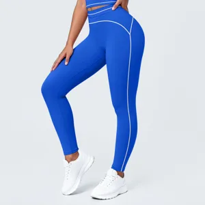 Mallas de yoga de cintura alta para mujer con ribetes contrastantes fitness running