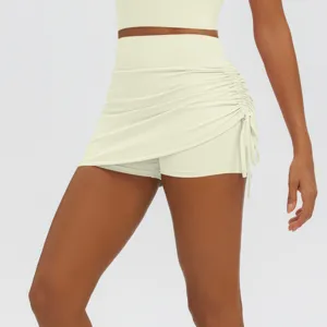 High waist ruched athletic skort detail, breathable yoga workout skirt shorts for fitness.