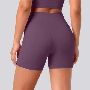 High-waisted tight yoga shorts for women, breathable stretch fitness running activewear.