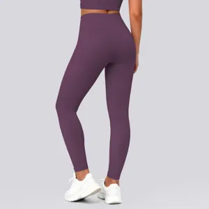 High waist seamless yoga leggings back view, butt lifting fitness workout activewear pants