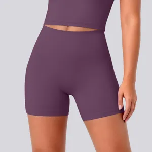 High waist yoga shorts detail view, ultra stretchy breathable fitness athletic workout wear active apparel.