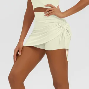 High-waist ruched yoga skirt shorts, breathable fitness activewear for women workout gym.