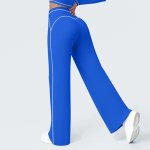 High waist wide leg yoga pants with contrast piping for women athletic sports fitness wear detail