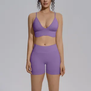 Conjunto de yoga liso sin costuras alta elasticidad transpirable ropa deportiva gym fitness