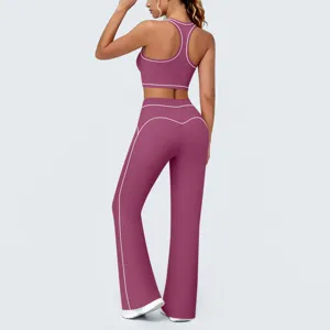 Soutien-gorge de sport dos nageur et pantalon de yoga évasé ensemble de sport pour femmes