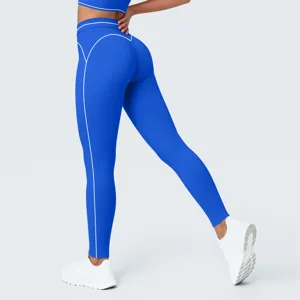 Pantalones de yoga de cintura alta con costuras de contraste deporte fitness mujer