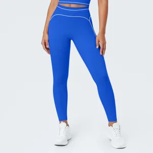 Mujer cintura alta sin costuras leggings de yoga azul real deporte fitness pantalones de running