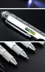 Multifunctional 9 in 1 metal tool pen with scale spirit level and screwdriver tip