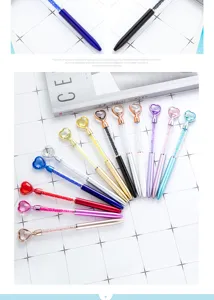 Colorful crystal heart ballpoint pen set with glittering rhinestones and smooth writing ink.