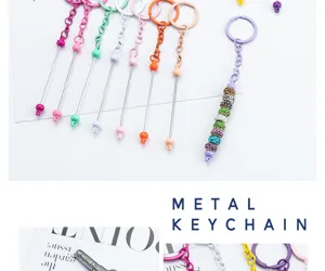 DIY beaded metal keychain blanks candy color keyring bars jewelry making accessories
