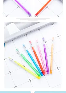 Colorful transparent push-lead pencils set, creative bullet refillable stationery for kids.