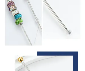 Stainless steel cake tester needle with colorful rhinestone beads and safety cap for baking.