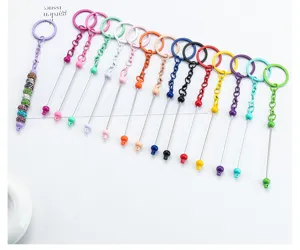 DIY beaded keychain metal rod multi-color bag pendant creative accessory set for personalized use.
