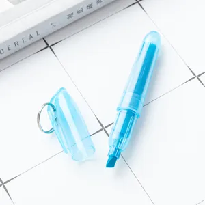Transparante blauwe markeerstift met ophanghaak, schattig kantoorbenodigdheden voor studenten.