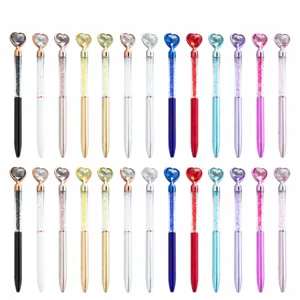 Crystal Heart Ballpoint Pen Cute Office School Writing Stationery Metal Plastic Liquid Glitter Crystal Diamond Pens