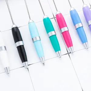 Creative DIY beadable pens with colorful body and metal rod for custom craft jewelry gifts.