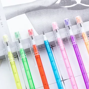 Colorful transparent stackable bullet pencils, non-sharpening, ideal for kids writing & drawing.