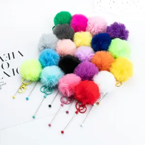 DIY Beaded Plush Ball Keychain Fluffy Pom Pom Bag Pendant Cute Faux Fur Key Ring Women Girls Car Key Accessories