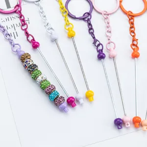 DIY beaded keychain candy color crystal charm bag pendant stylish metal keyring accessory