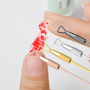 Stainless steel triangle nail gel polish remover tool dual-ended cuticle pusher for manicure.