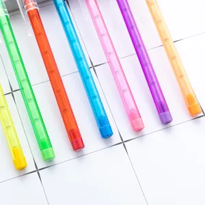 Colorful transparent stackable pencils set, non-sharpening bullet design for kids writing drawing.