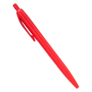 Red plastic retractable ballpoint pen for office school writing, smooth smooth ink refill.