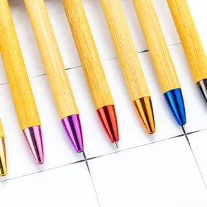 Bamboo ballpoint pen with colorful metal tips retractable wooden gift pens main view