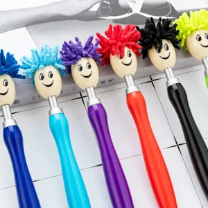 Colorful plush doll head ballpoint pen cute creative decompression student gift stationery