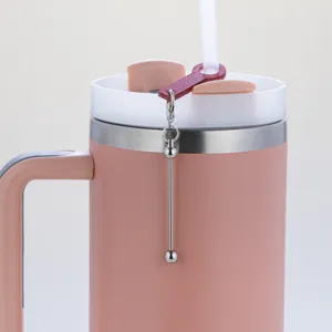 DIY dije de pajita acrílico brillante con cadena de metal para tazas decoración bella