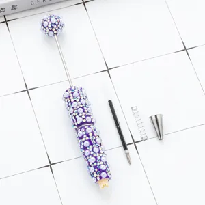 Kit στυλό με χάντρες πέρλας DIY με λαμπερά στρας και μωβ χειροποίητο σώμα στυλό.