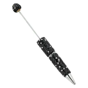 Creatieve DIY strass kralen balpen met sprankelende zwarte kristallen en punt.