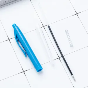 Plastic ballpoint pen retractable click pen with transparent barrel and refill office supply