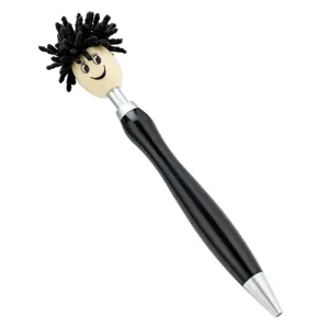 Cute plush doll head ballpoint pen with black hair cartoon design creative gift stationery